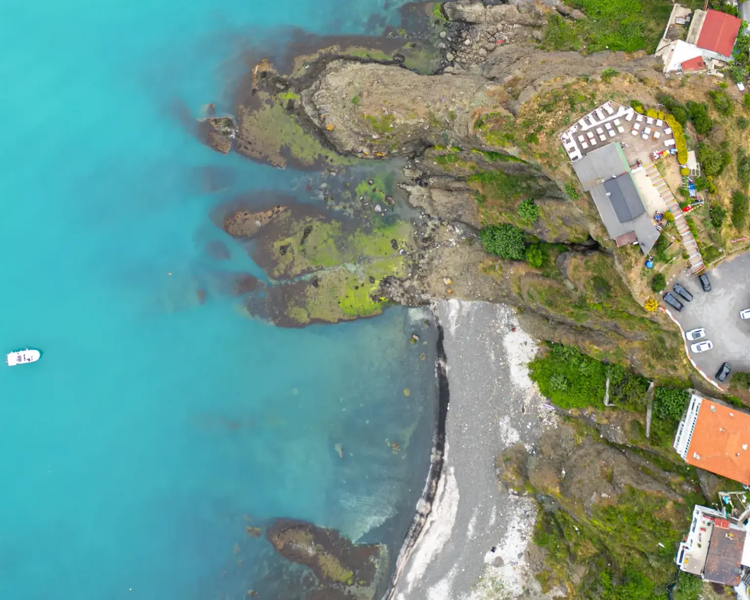Zeytin ağaçlarıyla çevrili el değmemiş bir koy manzarası, Karaburun