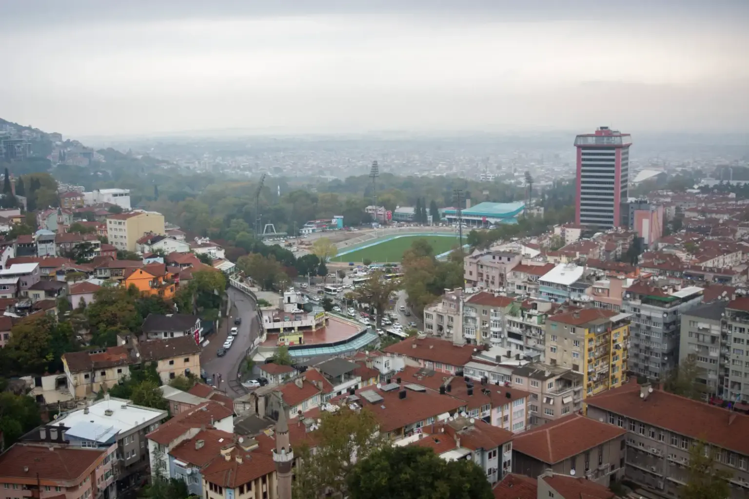 Gürsu ilçesindeki sanayi bölgesinin havadan geniş açılı görünümü